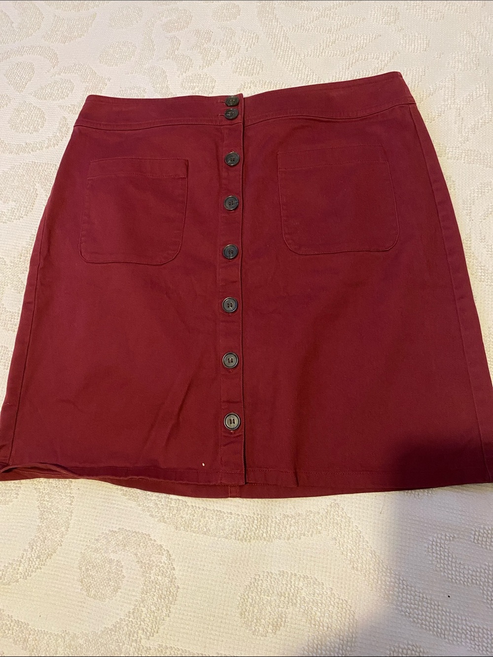LOFT Button-Front Mini Skirt in Burgundy